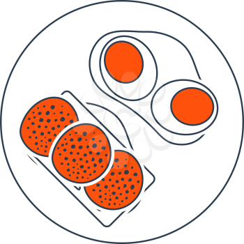 Icon Of Omlet And Sandwich. Thin Line With Red Fill Design. Vector Illustration.