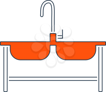Icon Of Double Sink. Thin Line With Red Fill Design. Vector Illustration.