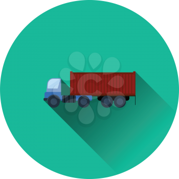 Container truck icon. Flat color with shadow design. Vector illustration.