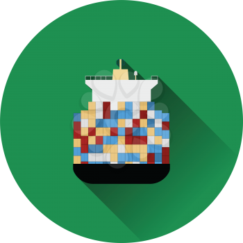 Container ship icon. Flat color with shadow design. Vector illustration.