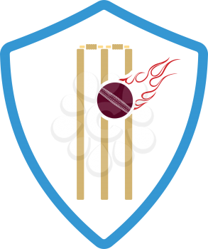 Cricket shield emblem icon. Flat color stencil design. Vector illustration.