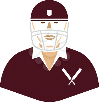 Cricket player icon. Flat color stencil design. Vector illustration.