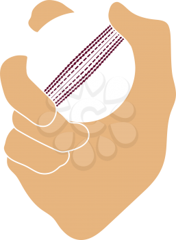 Hand holding cricket ball icon. Flat color stencil design. Vector illustration.
