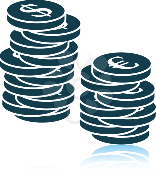 Stack of coins  icon. Shadow reflection design. Vector illustration.