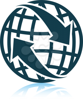 Globe with arrows icon. Shadow reflection design. Vector illustration.
