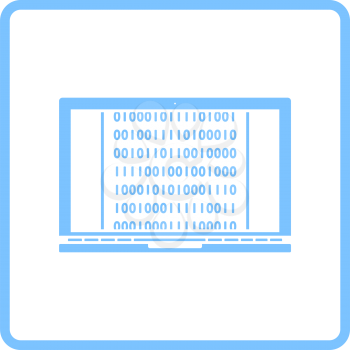 Laptop With Binary Code Icon. Blue Frame Design. Vector Illustration.