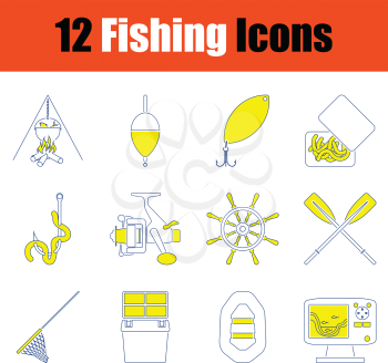 Fishing icon set. Thin line design. Vector illustration.
