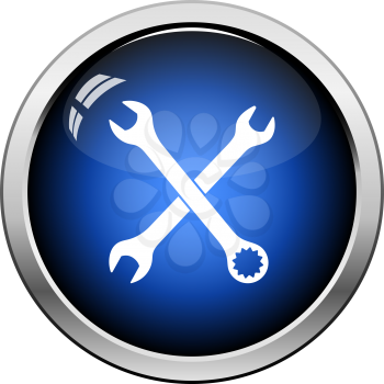 Crossed wrench  icon. Glossy Button Design. Vector Illustration.