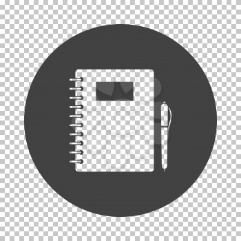 Exercise book with pen icon. Subtract stencil design on tranparency grid. Vector illustration.
