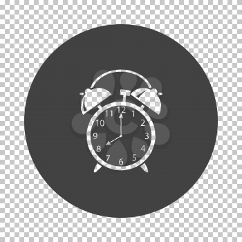 Alarm clock icon. Subtract stencil design on tranparency grid. Vector illustration.