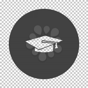 Graduation cap icon. Subtract stencil design on tranparency grid. Vector illustration.