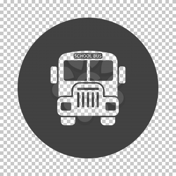 School bus icon. Subtract stencil design on tranparency grid. Vector illustration.