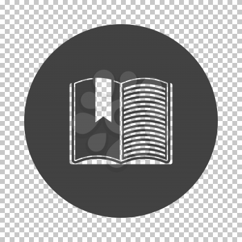 Open book with bookmark icon. Subtract stencil design on tranparency grid. Vector illustration.