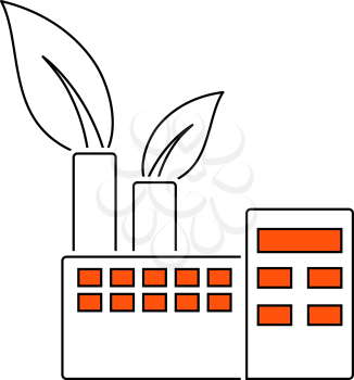 Ecological Industrial Plant Icon. Thin Line With Red Fill Design. Vector Illustration.