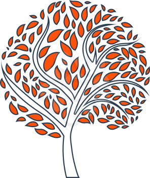 Ecological Tree With Leaves Icon. Thin Line With Red Fill Design. Vector Illustration.