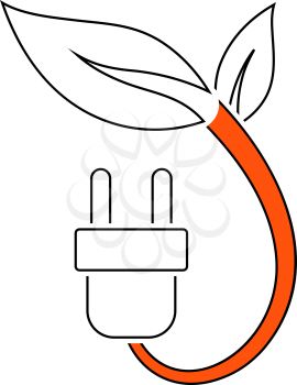 Electric Plug With Leaves Icon. Thin Line With Red Fill Design. Vector Illustration.