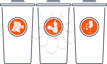 Garbage Containers With Separated Trash Icon. Thin Line With Red Fill Design. Vector Illustration.