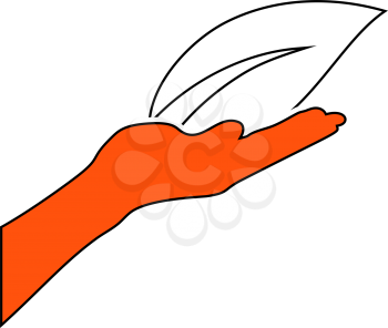 Hand Holding Leaf Icon. Thin Line With Red Fill Design. Vector Illustration.