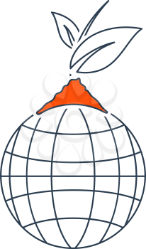 Planet With Sprout Icon. Thin Line With Red Fill Design. Vector Illustration.