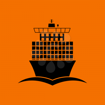 Container ship icon front view. Black on Orange background. Vector illustration.