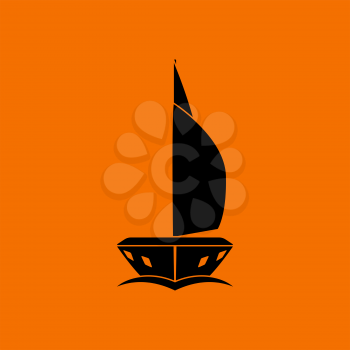 Sail yacht icon front view. Black on Orange background. Vector illustration.