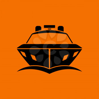 Motor yacht icon front view. Black on Orange background. Vector illustration.