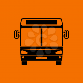 City bus icon front view. Black on Orange background. Vector illustration.