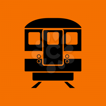 Subway train icon front view. Black on Orange background. Vector illustration.