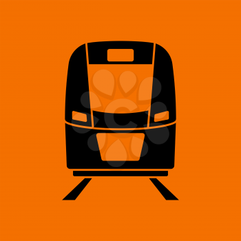 Train icon front view. Black on Orange background. Vector illustration.