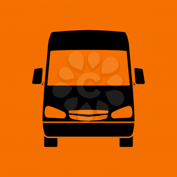 Van icon front view. Black on Orange background. Vector illustration.