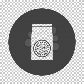 Packet of dog food icon. Subtract stencil design on tranparency grid. Vector illustration.