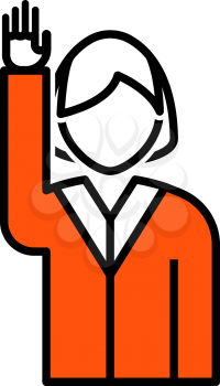 Voting Lady Icon. Thin Line With Orange Fill Design. Vector Illustration.