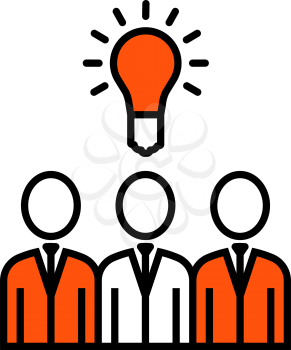 Corporate Team Finding New Idea Icon. Thin Line With Orange Fill Design. Vector Illustration.