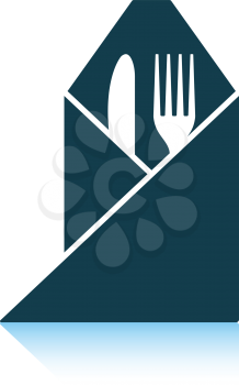 Fork and knife wrapped napkin icon. Shadow reflection design. Vector illustration.