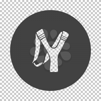 Hunting  slingshot  icon. Subtract stencil design on tranparency grid. Vector illustration.