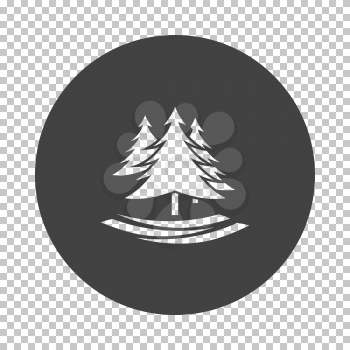 Fir forest  icon. Subtract stencil design on tranparency grid. Vector illustration.