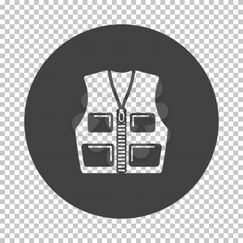 Hunter vest icon. Subtract stencil design on tranparency grid. Vector illustration.