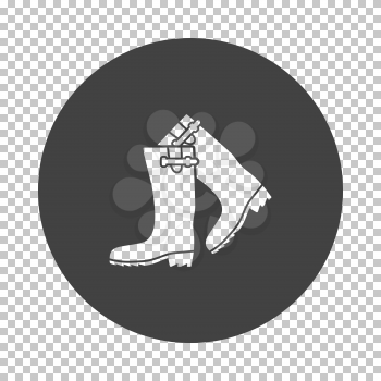 Hunter's rubber boots icon. Subtract stencil design on tranparency grid. Vector illustration.