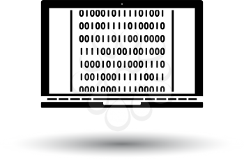 Laptop With Binary Code Icon. Black on White Background With Shadow. Vector Illustration.