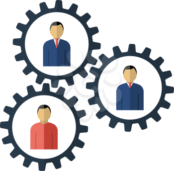 Teamwork Icon. Flat Color Design. Vector Illustration. Corporate Employee Inside of Gear.