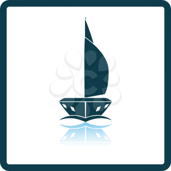 Sail yacht icon front view. Square Shadow Reflection Design. Vector Illustration.