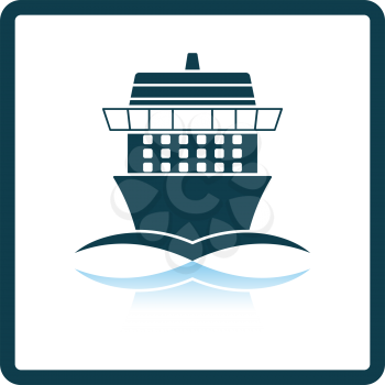 Cruise liner icon front view. Square Shadow Reflection Design. Vector Illustration.