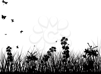 Summer Meadow Background With Butterflies. Vector Illustration.