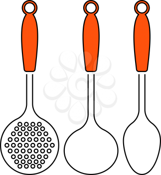 Ladle Set Icon. Thin Line With Orange Fill Design. Vector Illustration.