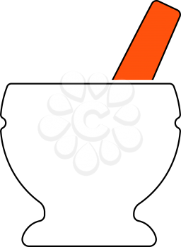 Mortar And Pestle Icon. Thin Line With Orange Fill Design. Vector Illustration.