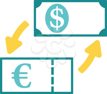 Currency dollar and euro exchange icon. Stencil in blue and yellow tone. Vector illustration.