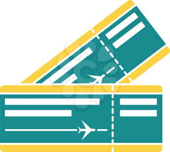 Two airplane tickets icon. Stencil in blue and yellow tone. Vector illustration.