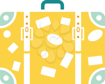 Suitcase icon. Stencil in blue and yellow tone. Vector illustration.