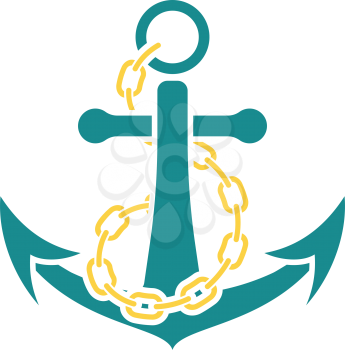 Sea anchor with chain icon. Stencil in blue and yellow tone. Vector illustration.