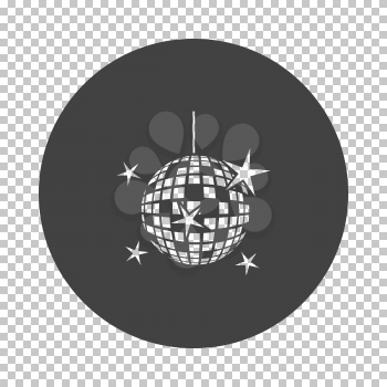 Night clubs disco sphere icon. Subtract stencil design on tranparency grid. Vector illustration.